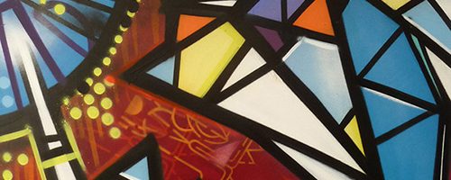 Tableau de l'artiste graffeur Oré. Lettres Graffiti et Quetzalcóatl street art.