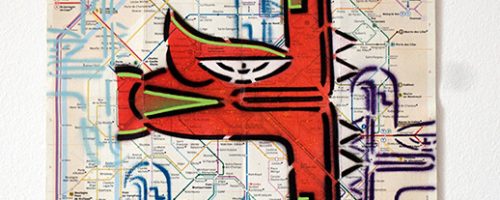 Plan de métro de Paris peint. Tableau street art de l'artiste graffeur Oré.