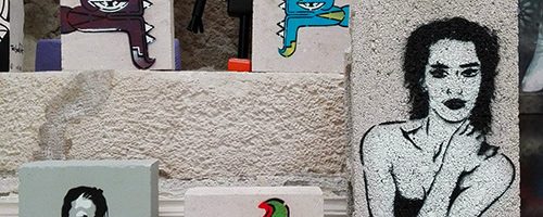 Tableau Quetzalcóatl de l'artiste graffeur Oré, avec une œuvre de Miss Tic. Vente Street Art.